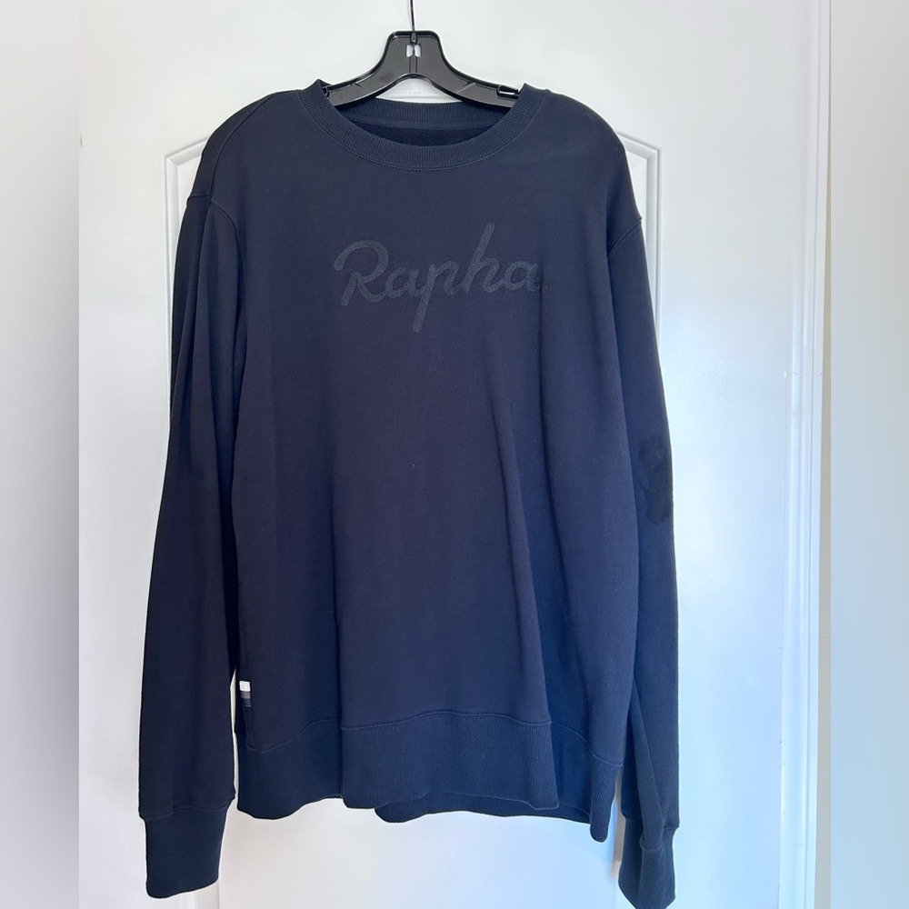 RAPHA MEN'S COTTON SWEATSHIRT - LARGE LOGO in Size XL in Black/Black logo